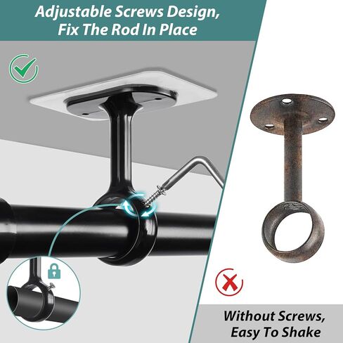 6-Pack Adhesive Curtain Rod Holder, No Drill Ceiling Brackets, Self-Stick Rod Hooks for 0.8" - 1.24" Poles, Nail-Free Curtain Hangers Up to 30 lbs for Bathroom, Kitchen, Living Room -White in Kuwait