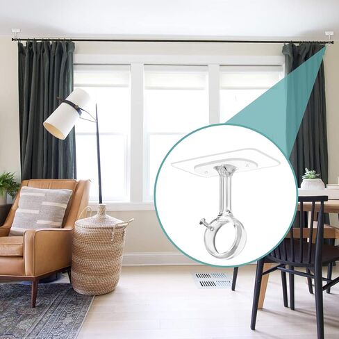 6-Pack Adhesive Curtain Rod Holder, No Drill Ceiling Brackets, Self-Stick Rod Hooks for 0.8" - 1.24" Poles, Nail-Free Curtain Hangers Up to 30 lbs for Bathroom, Kitchen, Living Room -White in Kuwait
