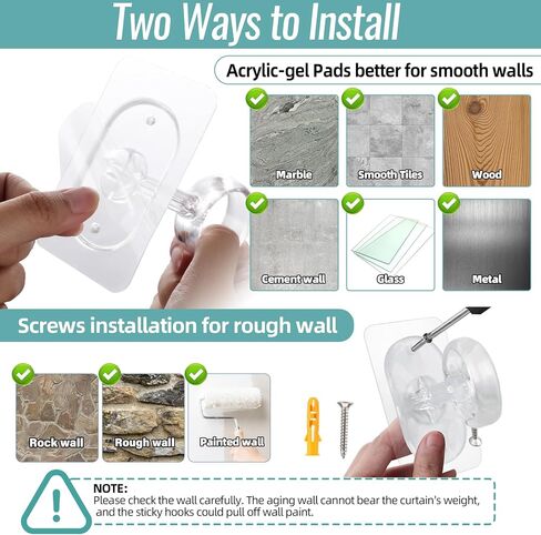 6-Pack Adhesive Curtain Rod Holder, No Drill Ceiling Brackets, Self-Stick Rod Hooks for 0.8" - 1.24" Poles, Nail-Free Curtain Hangers Up to 30 lbs for Bathroom, Kitchen, Living Room -White in Kuwait