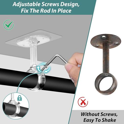 6-Pack Adhesive Curtain Rod Holder, No Drill Ceiling Brackets, Self-Stick Rod Hooks for 0.8" - 1.24" Poles, Nail-Free Curtain Hangers Up to 30 lbs for Bathroom, Kitchen, Living Room -White in Kuwait