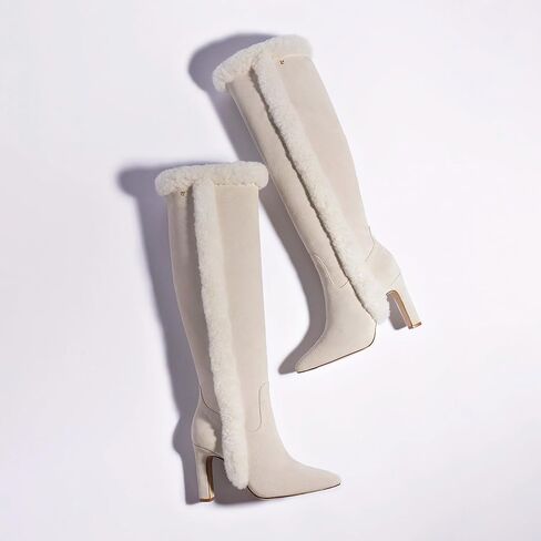 Larroodé Cindy Hi Faux Fur Boot في Gray Mushroom Suede و Natural Shearling in Kuwait