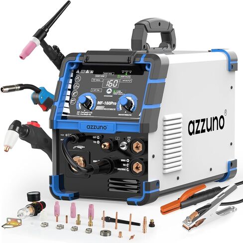 AZZUNO 200A MIG Welder,110V/220V Dual Voltage multiprocess welder,Gas Gasless MIG Welding Machine,4 in 1 Flux MIG/Solid Wire/Lift TIG/Stick ARC Welder (Grey) in Kuwait