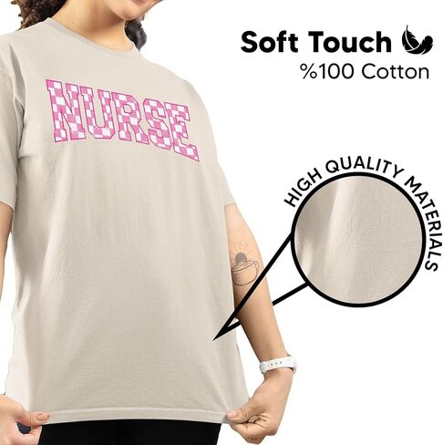 Nurse Checkerboard Graphic T-Shirt – Unisex Cotton Appreciation Tee – Cute Pink Letter Print Medical Top in Saudi Arabia