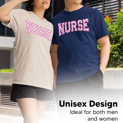 Nurse Checkerboard Graphic T-Shirt – Unisex Cotton Appreciation Tee – Cute Pink Letter Print Medical Top in Saudi Arabia