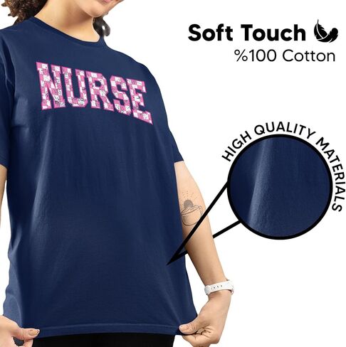 Nurse Checkerboard Graphic T-Shirt – Unisex Cotton Appreciation Tee – Cute Pink Letter Print Medical Top in Saudi Arabia