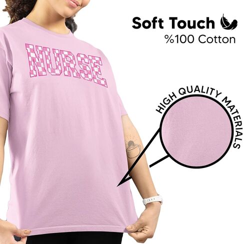 Nurse Checkerboard Graphic T-Shirt – Unisex Cotton Appreciation Tee – Cute Pink Letter Print Medical Top in Saudi Arabia