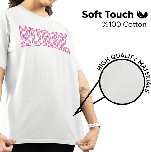 Nurse Checkerboard Graphic T-Shirt – Unisex Cotton Appreciation Tee – Cute Pink Letter Print Medical Top in Saudi Arabia