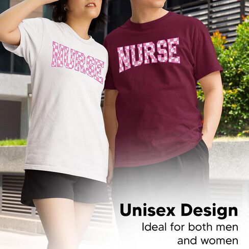 Nurse Checkerboard Graphic T-Shirt – Unisex Cotton Appreciation Tee – Cute Pink Letter Print Medical Top in Saudi Arabia