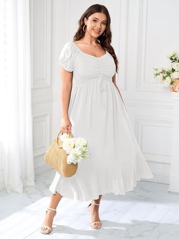 SCOMCHIC Womens Plus Size Summer Maxi Dress Ruched Front Square Neck Smocked Flowy A Line Formal Wedding Guest Dresses in Saudi Arabia