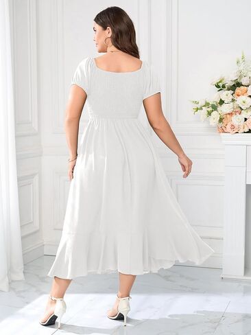 SCOMCHIC Womens Plus Size Summer Maxi Dress Ruched Front Square Neck Smocked Flowy A Line Formal Wedding Guest Dresses in Saudi Arabia
