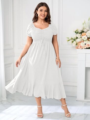 SCOMCHIC Womens Plus Size Summer Maxi Dress Ruched Front Square Neck Smocked Flowy A Line Formal Wedding Guest Dresses in Saudi Arabia