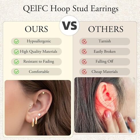 Qelfc Hypoallergenic Surgical Steel أقراط للآذان الحساسة ، وأقراط Gold Hoop Mosts 14k من أجل الغضاريف Tragus Helix Jewelry ، Small Cz Bow Heart Ball أقراط in Kuwait