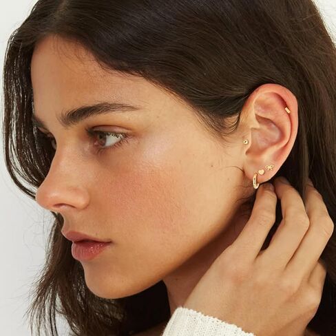 Qelfc Hypoallergenic Surgical Steel أقراط للآذان الحساسة ، وأقراط Gold Hoop Mosts 14k من أجل الغضاريف Tragus Helix Jewelry ، Small Cz Bow Heart Ball أقراط in Kuwait