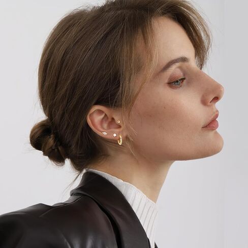 Qelfc Hypoallergenic Surgical Steel أقراط للآذان الحساسة ، وأقراط Gold Hoop Mosts 14k من أجل الغضاريف Tragus Helix Jewelry ، Small Cz Bow Heart Ball أقراط in Kuwait