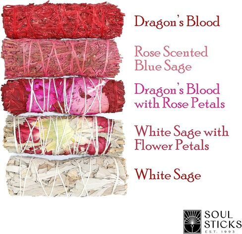 Valentines Day Smudge Stick Variety Gift Set | Floral and Scented Sage Bundles for Space Cleansing | Smudging Wand Gift Set with Smudge Guide (5 Pack) in Saudi Arabia
