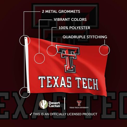Desert Cactus Texas Tech University Flag TTU - 3 × 5 أقدام لافتة Raiders ، النسيج المتين الداخلي/الخارجي ، تصميم البوليستر بنسبة 100 ٪ (النمط 3) in Saudi Arabia