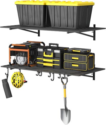 2-Pack Heavy Duty Garage Wall Shelving, 2' x 4' Wall Shelf Garage Organization System with Hooks, Holds 200 lbs Each (2' x 4') in Saudi Arabia