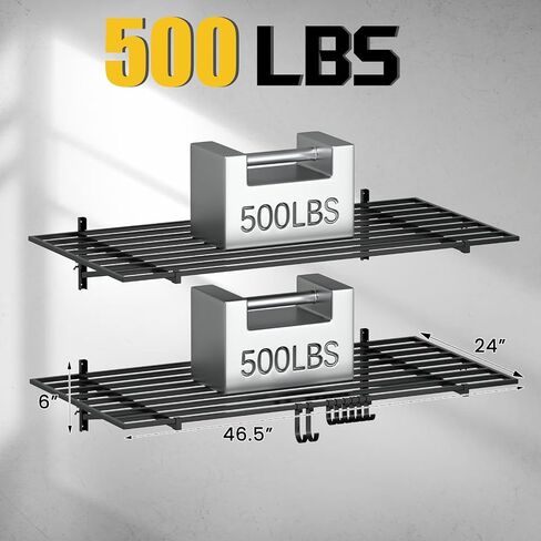 2-Pack Heavy Duty Garage Wall Shelving, 2' x 4' Wall Shelf Garage Organization System with Hooks, Holds 200 lbs Each (2' x 4') in Saudi Arabia