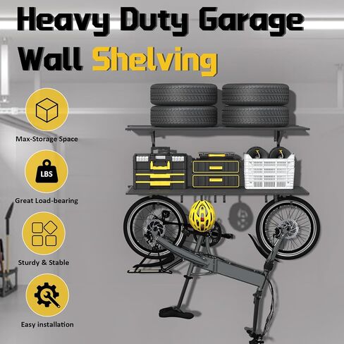 2-Pack Heavy Duty Garage Wall Shelving, 2' x 4' Wall Shelf Garage Organization System with Hooks, Holds 200 lbs Each (2' x 4') in Saudi Arabia