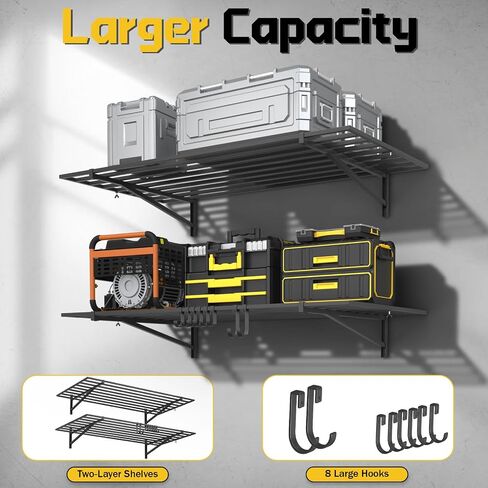 2-Pack Heavy Duty Garage Wall Shelving, 2' x 4' Wall Shelf Garage Organization System with Hooks, Holds 200 lbs Each (2' x 4') in Saudi Arabia
