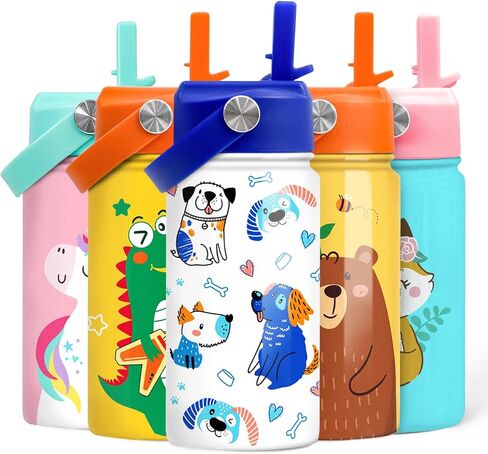 SANDJEST Unicorn Water Bottle - Kids Water Bottle with Straw Lid - 12 Oz Insulated Stainless Steel Water Bottles for Toddlers Kid Girls - Travel Cup for School Sports in Saudi Arabia