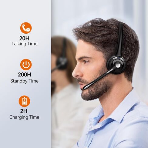 TECKNET Wireless Headset, Bluetooth Headphones with Noise Cancelling Microphone for Trucker, Hand Free Wireless Headset with Mute Mic for PC in Kuwait
