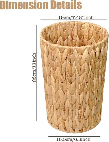 PINXIURY Bathroom Wicker Trash Can Wicker Waste Basket with Built-in Handles Water Hyacinth Hand Woven Garbage Can for Bedroom Office Kitchen 100% Handmade,5 Gallon in Saudi Arabia