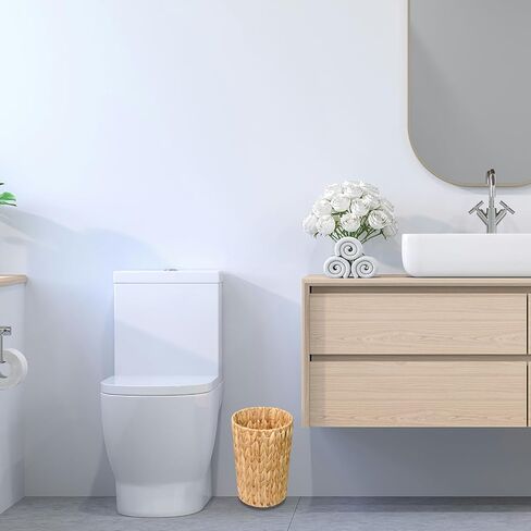 PINXIURY Bathroom Wicker Trash Can Wicker Waste Basket with Built-in Handles Water Hyacinth Hand Woven Garbage Can for Bedroom Office Kitchen 100% Handmade,5 Gallon in Saudi Arabia