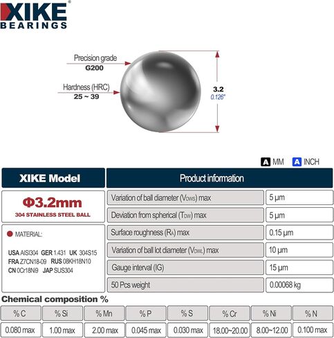 XIKE 50PCS 9mm S304 Stainless Steel Precision Bearing Balls in Saudi Arabia