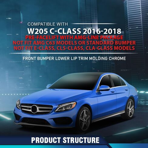 PIT66 Front Bumper Lower Lip Trim Molding Chrome Compatible with Benz W205 C-Class 2016-2018 Pre-facelift w/AMG-Line Package 2058851574 in Kuwait