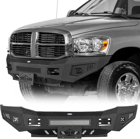 Hooke Road Ram 2500 Front Bumper for 2006 2007 2008 2009 Dodge Ram 2500 3500, Heavy Duty Steel Bumper w/Skid Plate, LED Lights, License Plate Mount in Saudi Arabia