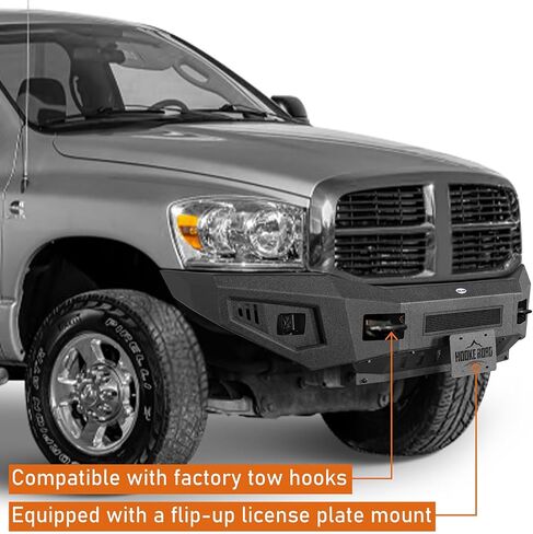 Hooke Road Ram 2500 Front Bumper for 2006 2007 2008 2009 Dodge Ram 2500 3500, Heavy Duty Steel Bumper w/Skid Plate, LED Lights, License Plate Mount in Saudi Arabia