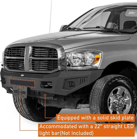 Hooke Road Ram 2500 Front Bumper for 2006 2007 2008 2009 Dodge Ram 2500 3500, Heavy Duty Steel Bumper w/Skid Plate, LED Lights, License Plate Mount in Saudi Arabia