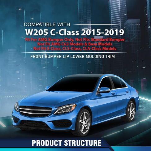 PIT66 الوفير الأمامي أسفل الشفاه صب الصبغ الكروم متوافق مع Benz W205 C-Class 2016-2018 Pre-facelift W/AMG-Line Package 2058851574 in Saudi Arabia
