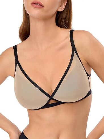 صدرية Luckmeey للنساء لا underwire مثير اللاسلكي مريح المريح شبكة مثلث الأشرطة القابلة للتقاطع in Kuwait