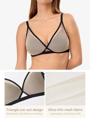 صدرية Luckmeey للنساء لا underwire مثير اللاسلكي مريح المريح شبكة مثلث الأشرطة القابلة للتقاطع in Kuwait