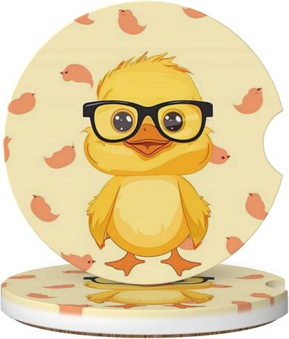 2pcs Car Cup Holder Coaster Car Coaster Cartoon Yellow Cute Glasses Duck Absorbent Car Coaster Absorbent Drink Coaster for Car Decor Auto Accessories in Saudi Arabia