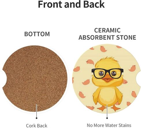 2pcs Car Cup Holder Coaster Car Coaster Cartoon Yellow Cute Glasses Duck Absorbent Car Coaster Absorbent Drink Coaster for Car Decor Auto Accessories in Saudi Arabia