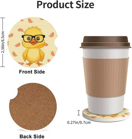 2pcs Car Cup Holder Coaster Car Coaster Cartoon Yellow Cute Glasses Duck Absorbent Car Coaster Absorbent Drink Coaster for Car Decor Auto Accessories in Saudi Arabia