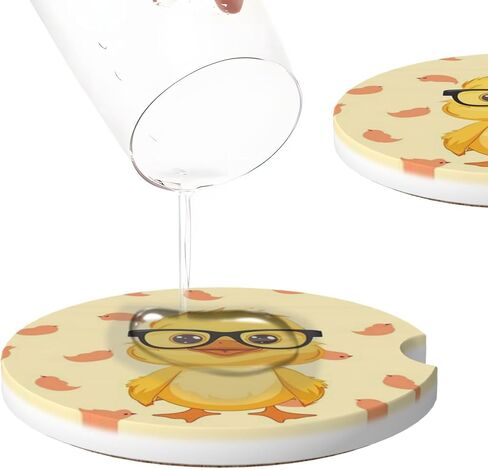 2pcs Car Cup Holder Coaster Car Coaster Cartoon Yellow Cute Glasses Duck Absorbent Car Coaster Absorbent Drink Coaster for Car Decor Auto Accessories in Saudi Arabia