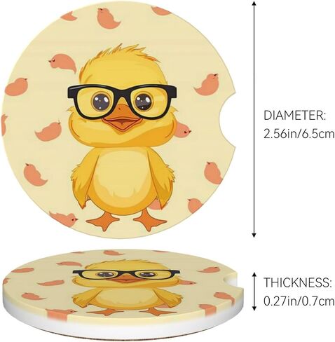 2pcs Car Cup Holder Coaster Car Coaster Cartoon Yellow Cute Glasses Duck Absorbent Car Coaster Absorbent Drink Coaster for Car Decor Auto Accessories in Saudi Arabia