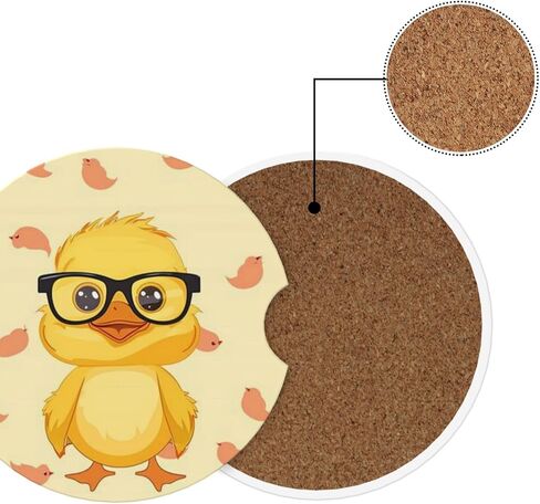 2pcs Car Cup Holder Coaster Car Coaster Cartoon Yellow Cute Glasses Duck Absorbent Car Coaster Absorbent Drink Coaster for Car Decor Auto Accessories in Saudi Arabia