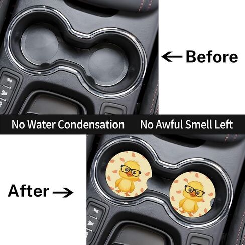 2pcs Car Cup Holder Coaster Car Coaster Cartoon Yellow Cute Glasses Duck Absorbent Car Coaster Absorbent Drink Coaster for Car Decor Auto Accessories in Saudi Arabia