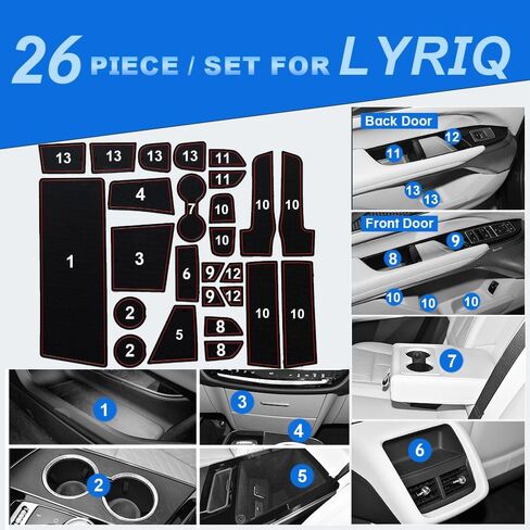Cup Holder Inserts for Cadillac Lyriq 2023 2024 2025 Accessories Non-Slip Door Pocket Mats Center Console Liners 26PCS/Set (Black) in Kuwait