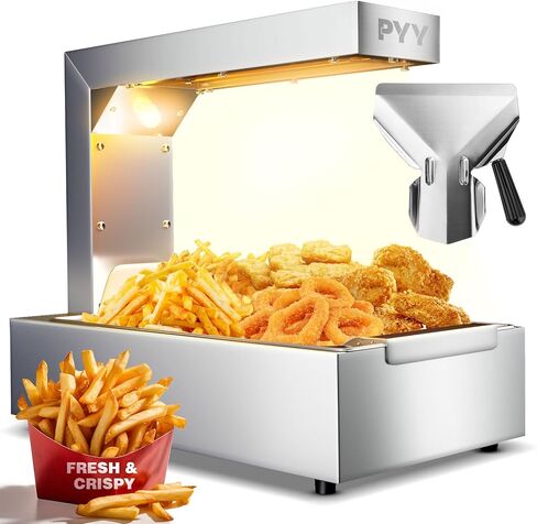 PYY French Fry Warmer Commercial Food Heat Lamp Food Warmer Light Free-Standing Warming Dump Station 5L Countertop Fries Food Warmer for Chips Churros Buffet Kitchen Restaurants 500W in Saudi Arabia