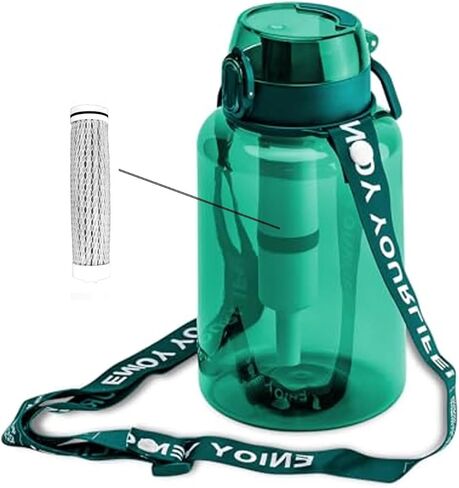 زجاجة مرشح المياه 40 أوقية مع ترشيح 3 مراحل - مثالية للبقاء على قيد الحياة والتخييم والمشي لمسافات طويلة وحقائب الظهر والطوارئ - زجاجة ماء محمولة وقابلة لإعادة الاستخدام مع حزام - أسود in Kuwait