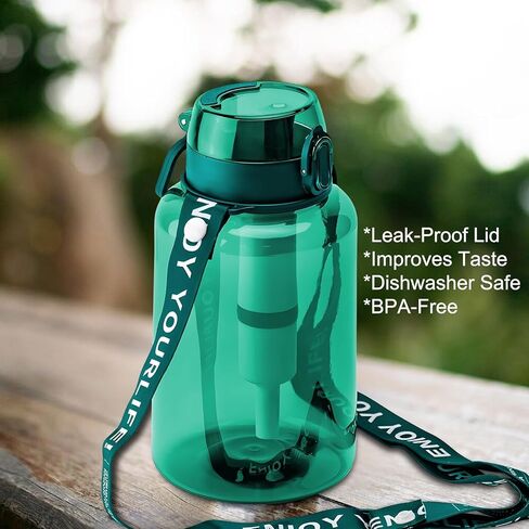 زجاجة مرشح المياه 40 أوقية مع ترشيح 3 مراحل - مثالية للبقاء على قيد الحياة والتخييم والمشي لمسافات طويلة وحقائب الظهر والطوارئ - زجاجة ماء محمولة وقابلة لإعادة الاستخدام مع حزام - أسود in Kuwait