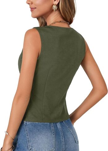 vrtige المرأة القوس ربطة عنق مفتوحة الواجهة العميقة الخامس عن الرقبة أكمام مثير خزان الصيف الصيف in Kuwait