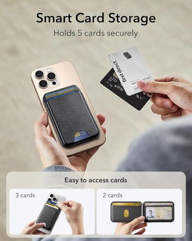 ESR for MagSafe Wallet, 5 Card-Holder, Magnetic Wallet with Adjustable Stand, Magnetic Wallet for iPhone 16/15/14/13/12 Series, Ultra-Slim, Not for iPhone Mini, Vegan Leather, Black in Saudi Arabia