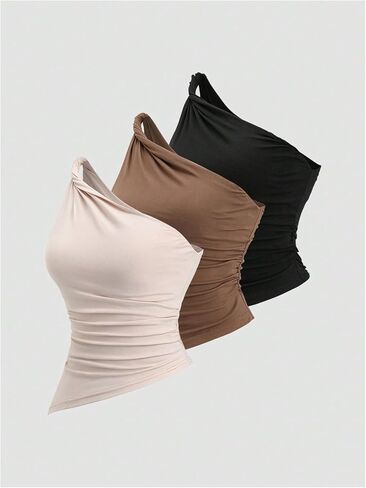 Milumia Women's 3 Pack One One Twisted Tank Top Ruched Ruched قمم غير رسمية in Saudi Arabia